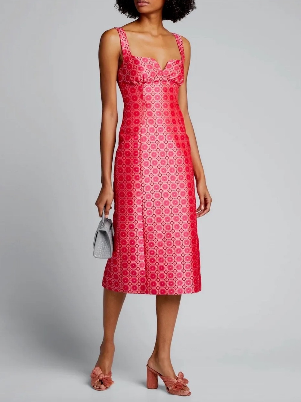 Saloni Halle Sweetheart Pink Jacquard Midi Dress Size 8
